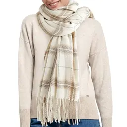 Beige Oversized Kaschmir Schal für Damen - Winter Tuch im Tartan Design