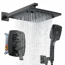 ELLO&ALLO Mattschwarzes Duscharmatur-Set mit Regenduschkopf und Handheld