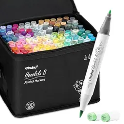 Ohuhu Alkohol Marker Set mit 120 Farben – Pinsel & Feinspitze – Nachfüllbar – AP-zertifiziert