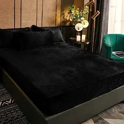 Luofanfei Winter Fleece Spannbettlaken 180x200cm Schwarz für Boxspringbetten, Warm, Kuschelig, Steghöhe 25-30cm