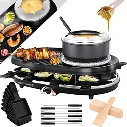 KESSER® 3in1 Raclette-Grill für 8 Personen mit Naturgrillstein und Fondue - idealer Tischgrill