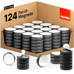 GAUDER Magnetset - 124 starke Runde Magnete für Whiteboard, Pinnwand und Kühlschrank (18 x 5 mm)