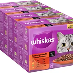 Whiskas 1+ Katzennassfutter Klassische Auswahl in Sauce, 12x85g – Hochwertiges Futter für ausgewachsene Katzen