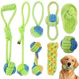 XINGYATU Hunde-Kauspielzeug-Set, Zahnreinigung, Zerr- und Apportierspielzeug, Langeweile- und Angstlinderung, Blau-Grün, 8 Stück