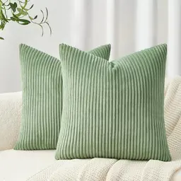 Topfinel Kissenbezüge 35x35 cm, grün, Kordsamt, 2er Set, gestreift, für Sofa & Deko
