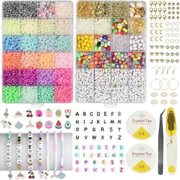 FEMBW Perlen Set zum Auffädeln für Armbänder – 6000+ 3mm Beads für DIY Schmuck mit Smiley Charm