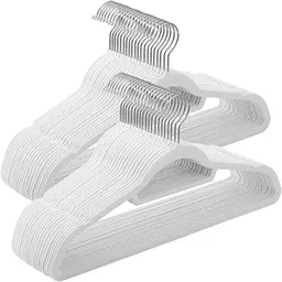 SONGMICS Samt Kleiderbügel Set, 50er, rutschfest, 360° drehbar, platzsparend, 43,5 cm lang, Silber-Weiß