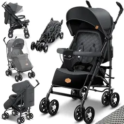 KIDIZ® City-Pro Kinderbuggy klappbar, 360° Drehräder, inkl. Moskitonetz, Fußsack und Regenverdeck, Anthrazit