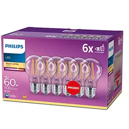 Philips LED E27 Filament Lampen 6er Pack, warmweißes Licht, energiesparend