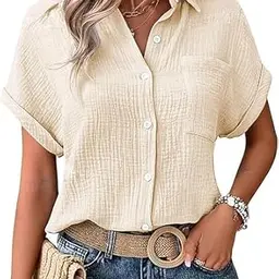 Elegante Damen Bluse aus Musselin - Kurzarm Tunika für den Sommer