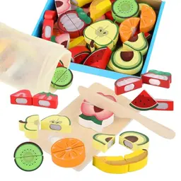 Holzspielzeug Küche Zubehör für Kinder, Schneidbares Obst, Spielküche Zubehör für Mädchen und Jungen ab 2 Jahren