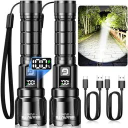 GEARLITE Taschenlampe LED Aufladbar, 6000 Lumen, Extrem Hell Handlampe – 2 Stück