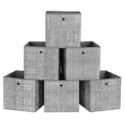 SONGMICS Aufbewahrungsbox 6er Set, Faltboxen, Organizer für Würfelregal, grau meliert, 30 x 30 x 30 cm
