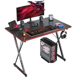 CubiCubi Gaming Tisch 80x50 cm, Ergonomischer PC Tisch mit Kopfhörerhaken, Schwarz