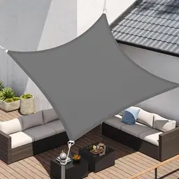 SONGMICS 3x3 m wasserdichtes Sonnensegel aus Polyester, UV-Schutz, inkl. 2 m Seile, für Terrasse, Garten, Balkon, rauchgrau