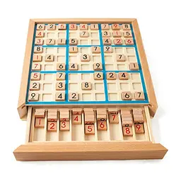 Lixada Holz Sudoku Puzzle Spielset mit Schublade – Gehirntraining für Kinder