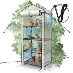 Heimfleiss® Foliengewächshaus mit 4 Ebenen | Kleines Balkon Gewächshaus | Sturm- & Winterfestes Pflanzenzelt