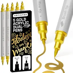 Artistro 5 Gold Acrylstifte – Dual Tip (Pinsel & Fein) für Stoff, Leinwand, Stein, Glas, Holz – Kunstset für Kinder und Jugendliche