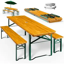 Casaria® Bierzeltgarnitur 3-teilig, klappbar, 2 Bierbänke und 1 Tisch für Festzelt und Biergarten