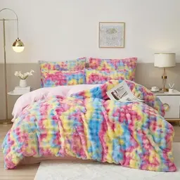 Luofanfei Winter Plüsch Bettwäsche Set 135x200 cm mit Kissenbezug 80x80 cm - Kuscheliger Flanell in Regenbogenfarben