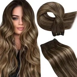 LaaVoo Echthaar Extensions Tressen Braun Ombre Dunkelbraun Karamellblond 100g 55cm