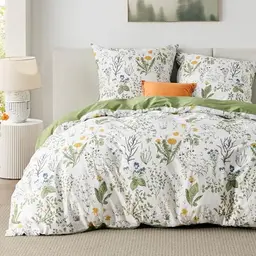 BEDSURE Bettwäsche Set 155x220 cm in Salbeigrün mit Blumenmuster, 3-teilig mit 2 Kissenbezügen 80x80 cm