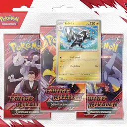 Pokémon-Sammelkartenspiel 3er-Pack Karmesin & Purpur – Ewige Rivalen: Zebritz mit 3 Boosterpacks & 1 Promokarte