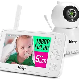 Sainlogic Video Babyphone mit 5 Zoll LCD Display, 1080P FHD, Tag- und Nachtansicht, Gegensprechfunktion, weiß