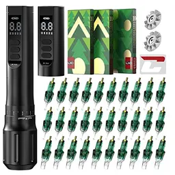CNC Wireless Rotary Tattoo Maschine Set mit 2 Batterien und 30 Tattoo Nadeln