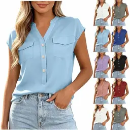 Damen Bluse V-Ausschnitt Kurzarm, locker, einfarbig, Business Casual