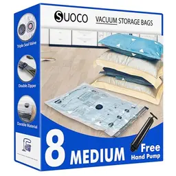 Suoco Vakuum-Aufbewahrungsbeutel mit Reise-Handpumpe, 8 Stück, platzsparend