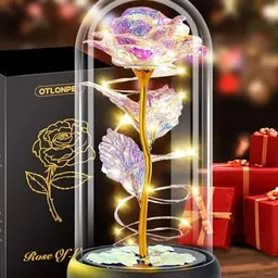 Otlonpe Ewige Glasrose für Frauen – Valentinstagsgeschenk, Geburtstagsgeschenk, Muttertagsgeschenk (Regenbogen)