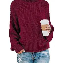 DEARCASE Damen Oversize Rollkragenpullover, Grobstrick für den Winter, Medium Wine Red
