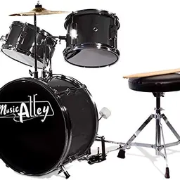 Music Alley Junior Drum Kit for Kids - Includes Kick Drum Pedal, Stool & Sticks - Black