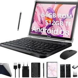 2025 neues 10 Zoll 3-in-1 Android Tablet mit Tastatur & Stift, 4G LTE, 64GB, 1080P FHD, 6000mAh, grau