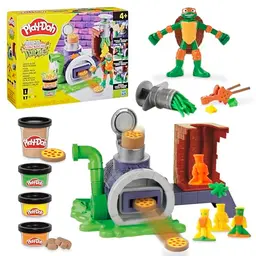 Play-Doh Ninja Turtles Pizza Spielset mit Pizzaofen und 4 Dosen Knete für kreatives Kochen ab 4 Jahren