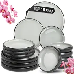 Moritz & Moritz SOLID UNI Geschirrset 6 Personen Grau - 18-teiliges modernes Steinzeug-Set, mikrowellen- & spülmaschinenfest