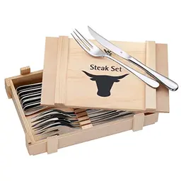 WMF Steakbesteck Set für 6 Personen, 12-teiliges Grillbesteck in Holzkiste