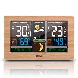 FanJu Wetterstation mit Außensensor, Digitales Farbdisplay, Thermometer, Hygrometer, Wettervorhersage, Batteriebetrieb