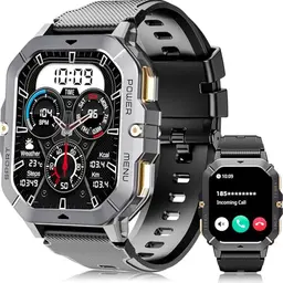 OUKITEL Smartwatch Herren, 2.02'' HD Touchscreen, 5ATM wasserdicht, 100+ Sportmodi, 24 Std Gesundheitsmonitor, Uhr für Android/iOS