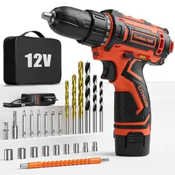 12V Akkuschrauber Set mit 2000mAh Akku, 24 Zubehörteile und Tragetasche, 25Nm Drehmoment, 2-Gang