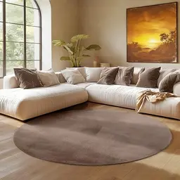 SIMPEX Runder brauner Teppich 80 cm, waschbar, rutschfest & weich, modernes einfarbiges Design für Wohnzimmer, Schlafzimmer, Küche & Kinderzimmer