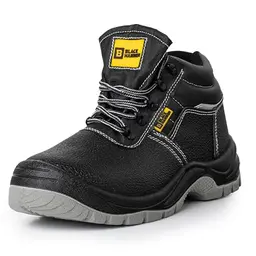 BLACK HAMMER Sicherheitsarbeitsstiefel für Männer, robust und komfortabel, mit Stahlkappe, glattes Leder, S3 SRC, Größe 44 EU