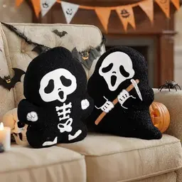 Lanpn 2 Stück Halloween Geist Kissen – Flauschige Geister Dekokissen für Party & Deko (Schwarz, 40x33cm)