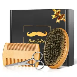 Linkax Bartpflege Set für Männer – Bartbürste, Kamm und Schere, perfektes Vatertags- und Geburtstagsgeschenk für Papa und Opa