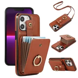 Asuwish iPhone 13 Pro Max Hülle mit Band und Kartenfach - Braun