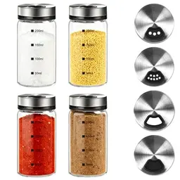 Vijixka 4 Stück Gewürzgläser mit Drehdeckel für Salz und Pfeffer - 200ml - Ideal für Küche, Grillen und BBQ