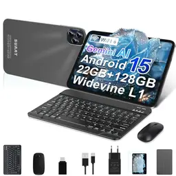 GOODTEL Android 15 Tablet 10.1 Zoll, 22 GB RAM, 128 GB ROM, Octa-Core, WLAN 5G, mit Hülle, Tastatur und Maus, Schwarz