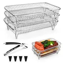 LPAMABA 3er Set Edelstahl Air Fryer Racks, stapelbar, Heißluftfritteuse Zubehör