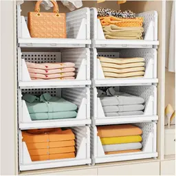 5er Set stapelbare Organizer für Schrank, Bad & Küche - Faltbare Aufbewahrungsboxen, weiß